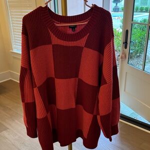 torrid Red and Burgundy Checkered Crewneck Sweater